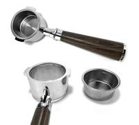 Portafiltro Sin Fondo 51mm de 2 Orejas para DeLonghi ECP3420, EC155, EC260, BCO430 - Portafiltro Naked con Mango de Madera de Ébano Negro y Cesta de Doble Dosis (NO para Dedica EC685/EC785)