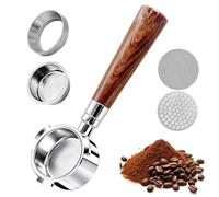 Portafiltro sin fondo de 51 mm con 3 ojales, portafiltros profesional para Delonghi Ec680/Ec685/Ec885, colador de acero inoxidable, embudo dosificador de espresso, cesta doble y mango de nogal