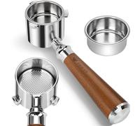 Portafiltro sin fondo de 51 mm, 3 orejas, compatible con la máquina de café espresso De-longhi La Specialista EC9335 9155 9355 9665, cesta de filtro 100% de acero inoxidable (2 tazas) y mango de nogal