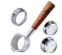 Portafiltro sin fondo de 51 mm con 3 orejas, portafiltros de madera de palisandro rojo para DeLong EC680/EC685/EC885, con tamiz de polvo, anillo dosificador de café (Style A)