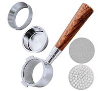 Portafiltro sin fondo de 51 mm con 3 orejas, portafiltros de madera de palisandro rojo para DeLong EC680/EC685/EC885, con tamiz de polvo, anillo dosificador de café (Style B)