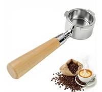 Portafiltro sin fondo de 51 mm para cafetera DeLonghi Dedica EC680 EC685 EC885 SMEG, 3 orejas de acero inoxidable con mango de madera premium, con cesta de filtro reutilizable y colador para café