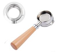 Portafiltro sin fondo de acero inoxidable de 58 mm con mango de madera natural para un mejor agarre y evaluación de disparo en tiempo real (E)