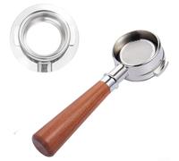 Portafiltro sin fondo de acero inoxidable de 58 mm con mango de madera natural para un mejor agarre y evaluación de disparo en tiempo real (A)