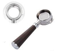 Portafiltro sin fondo de acero inoxidable de 58 mm con mango de madera natural para un mejor agarre y evaluación de disparo en tiempo real (B)