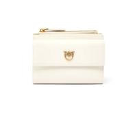 Pinko Cartera de mujer de piel, pequeña, blanca, 10 tarjeteros, monedero con cremallera, 13 x 9 x 3 cm