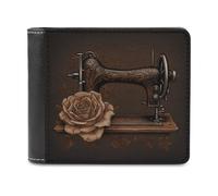 Portafoglio bifold con rose e macchina da cucire per donna e uomo, in morb