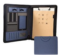 Portafolio de cuero con [cremallera] [asa] [carpeta de 4 anillos] y [portapapeles), organizador de conferencias de negocios para mujeres/hombres (Azul, Without Calculator)
