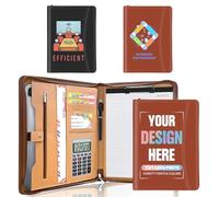 Portafolio de cuero personalizado con cremallera carpeta con logotipo texto y fotos personalizados portafolios personalizados currículum entrevistas oficina escuela negocios marrón