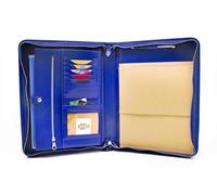 Portafolio de piel italiana, con cremallera, A4, carpeta, cartera de piel con asa Azul