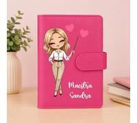 Portagendas personalizado Maestra/Maestro de piel sintética - Tapa agenda con nombre - Idea regalo maestra fin de año escolar - Organizador elegante para escuela y oficina (porta agenda negra)