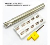 Portaherramientas EXN03-EXN03R + 10 Uds. Inserto de aleación dura LNMU0303ZER, vástago fresa hoja doble cara alimentación rápida Herramienta de Torno(EXN03R16mm and AH130)