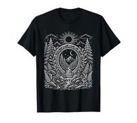 Portal Bosque Místico Luna Arte Popular Linocut Naturaleza Camiseta