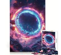 Portal Cósmico Neón con Asteroides Rompecabezas Difícil para Adultos 1000 Piezas Juguete de Lógica Fuerte Tiempo en Compañía Borde Transparente Regalo Ideal (38x52cm)