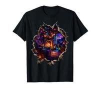 Portal fantástico hacia cabaña Nocturna, Gato Ante Chimenea Camiseta