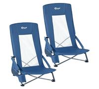 Portal Juego de 2 sillas de playa de respaldo alto, ligeras, bajas, portátiles, para adultos, asiento de playa, festival, picnic, mochila, tumbona plegable al aire libre, con portavasos de malla