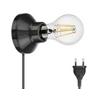 Portalámpara de porcelana E27 Elektra redondo con enchufe e interruptor negro [EEK: E]