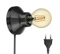 Portalámpara de porcelana E27 interruptor redondo Elektra negro 90mm in