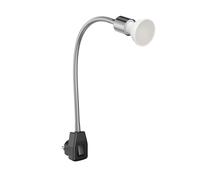 ledscom.de Lámpara de casquillo LESCH Lámpara de lectura cuello de cisne, interruptor, cromo/negro + lámpara LED 630lm blanco cálido