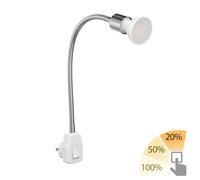 ledscom.de Lámpara de casquillo LESCH Lámpara de lectura Interruptor de cuello de cisne Cromo GU10 Lámpara LED blanco cálido Regulación en 3 niveles: máx. 500lm