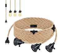 Portalámparas E27 con cable de lámpara vintage, casquillo E27 con cable de lámpara, cuerda de cáñamo trenzado de 6,8 m, con lámpara colgante, 3 focos, portalámparas con interruptor para colgar