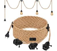 Portalámparas E27 con Cable Vintage de 6.8m en Cuerda de Cáñamo Trenzada, Portalámparas E27 Lampara de Cuerda con Interruptor para DIY Candelabro Cocina Sótano Loft Almacén, 3 Lámpara Sin Bombilla
