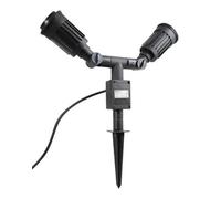 Portalámparas estaca 2xE27 para bombillas PAR38, resistente al agua, ideal para iluminación de jardines y exteriores.