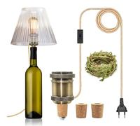 Portalámparas para botella de vino E27, lámpara de mesa con botella de metal, kit para botella de vino color bronce con cable decorativo verde de 5 m