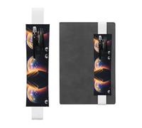 Portalápices ajustable de piel con diseño de noche con luna, color blanco, para cuadernos, calendarios y tabletas