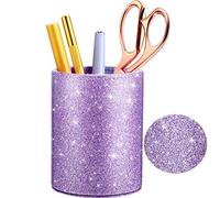 Portalápices con purpurina de poliuretano brillante para mujeres y niñas, soporte de brochas de maquillaje de lujo, organizador de piel sintética, regalo para escritorio, oficina, aula, hogar (morado)
