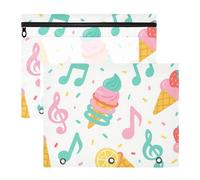 Portalápices de 3 agujeros para papel A4, carta, paquete de 2 unidades, suministros para estudiantes, suministros para el aula, helado de verano, nota musical, colores brillantes