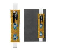 Portalápices de cuero blanco con texto en inglés "WHJSHOP Happy Cartoon Dog", banda elástica ajustable de 8.3 a 1.8 pulgadas para cuadernos, diarios, diario de tapa dura