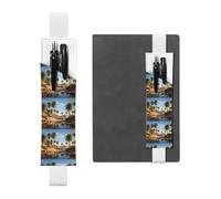 Portalápices de cuero blanco JKIEGOQ Group of Palmeras Picture Banda elástica ajustable 21.1-4.6 cm para cuadernos, diarios, diario de tapa dura