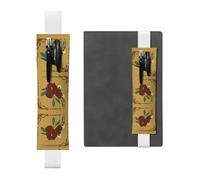 Portalápices de cuero blanco WHJSHOP con impresión de flor de luna roja, banda elástica ajustable de 8.3 a 1.8 pulgadas para cuadernos, diarios, diario de tapa dura
