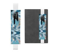 Portalápices de cuero con diseño de zorro azul glaciar impreso para diarios de tapa dura, agendas, planificadores, bolsa de correa ajustable