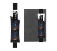 Portalápices de cuero negro con diseño de WZYWHJ brillante cielo nocturno impreso, diseño de banda elástica de cuero de PVC de alta calidad para cuadernos, diarios y planificadores