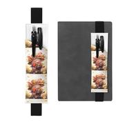 Portalápices de cuero negro con diseño de WZYWHJ Little Pig Picking Flowers Printed - Diseño de banda elástica de cuero de PVC de alta calidad para cuadernos, diarios y planificadores