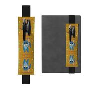 Portalápices de cuero negro con texto en inglés "WHJSHOP Happy Cartoon Dog", banda elástica ajustable de 21 a 4,6 cm para cuadernos, diarios, tapa dura