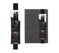 Portalápices de cuero negro con texto en inglés "WZYWHJ Little Red Flowers in The Rain", diseño de banda elástica de piel de PVC de alta calidad para cuadernos, diarios y planificadores