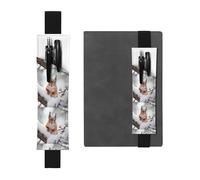 Portalápices de cuero negro con texto en inglés "WZYWHJ Little Squirrel on the Snow Tree", diseño de banda elástica de piel de PVC de alta calidad para cuadernos, diarios y planificadores