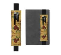 Portalápices de cuero negro WHJSHOP con impresión de flor de luna roja, banda elástica ajustable de 8.3 a 1.8 pulgadas para cuadernos, diarios, diario de tapa dura