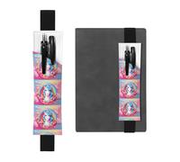 Portalápices de cuero negro WHJSHOP con impresión de unicornio arcoíris, banda elástica ajustable de 8.3 a 1.8 pulgadas para cuadernos, diarios, diario de tapa dura