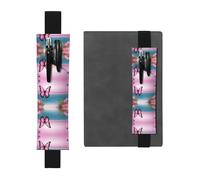 Portalápices de cuero negro WZYWHJ con estampado de mariposas rosas y mar. Diseño de banda elástica de cuero de PVC de alta calidad para cuadernos, diarios y planificadores
