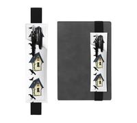 Portalápices de cuero negro YYHWHJDE The Scary Crow House Picture Banda elástica ajustable de 8.3 a 1.8 pulgadas, adecuado para la mayoría de cuadernos y diarios