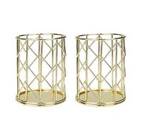 Portalápices de Metal Duradero Organizador de Bolígrafos con Decoración de Patrón de Onda de Hierro Soporte para Brochas Organizador de Papelería para Hogar, Escuela, Oficina 2 Piezas (Dorado)