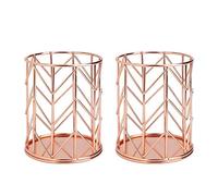 Portalápices de Metal Duradero Organizador de Bolígrafos con Decoración de Patrón de Onda de Hierro Soporte para Brochas Organizador de Papelería para Hogar, Escuela, Oficina 2 Piezas (Rosa Oro)