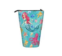 Portalápices de pie Mer-Maid Fish Shell Estrella de Mar Animal Mar Estuche para lápices con cremallera Bolsa de maquillaje Bolsa para bolígrafos impresos, para niñas y adultos, multicolor, Talla