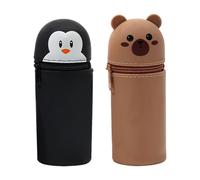 Portalápices De Silicona Plegable De 2 Piezas, Portalápices Con Elementos De Animales De Dibujos Animados, Portalápices Lindo, Portalápices Portátil, Papelería Creativa