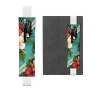 Portalápices elástico para cuaderno, marcapáginas, de piel sintética, con banda ajustable, funda para bolígrafo, flores hawaianas sobre fondo verde, estuche para lápices para planificadores, carpetas
