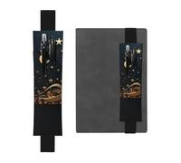 Portalápices elástico para cuaderno, marcapáginas, portalápices de piel sintética con banda ajustable, funda para bolígrafo, fondo dorado y luna creciente, estuche para lápices para planificadores